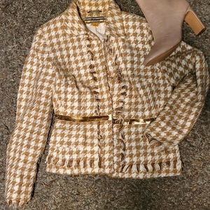 Allen Schwartz Gold Houndstooth Tweed Jacket